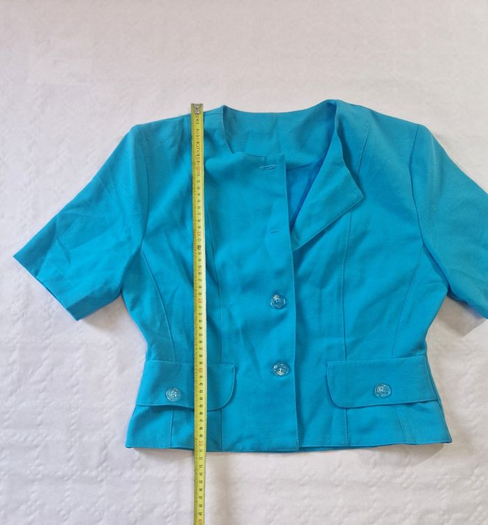Blazer manches courtes , vintage , bleu , femme , taille S - photo numéro 3