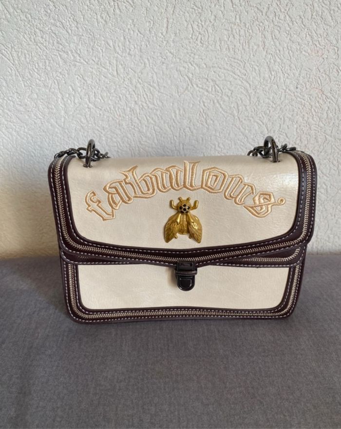 Sac fantaisie écru & marron dorée
