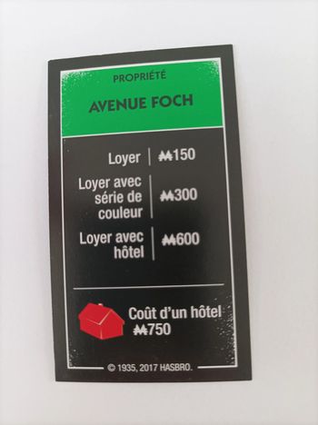 Carte propriété avenue Foch pièce détachée Monopoly édition tricheurs Hasbro gaming #A28