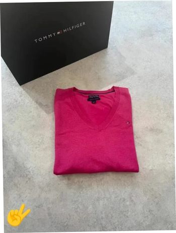 Pull Tommy Hilfiger Col V Taille L rose Femme Women PULL0186