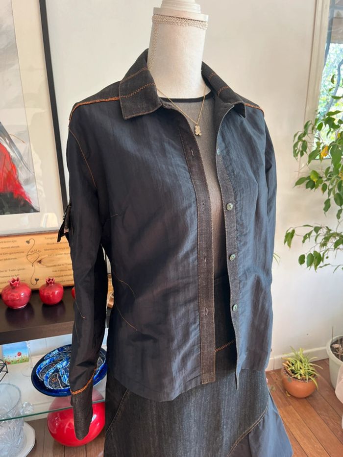 Veste chemise bi matière bi colore ceintrée DPM vintage