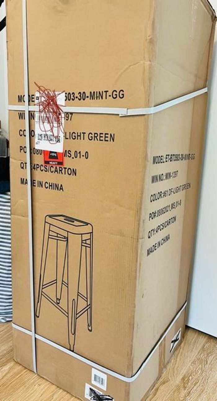 Neuf - Lot de 4 tabourets de bar en métal (fer) 76,2cm - bleu menthe - photo numéro 3