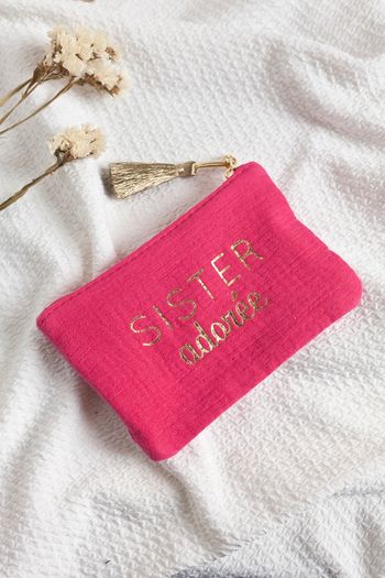 Pochette en gaze de coton rose - Sister adorée