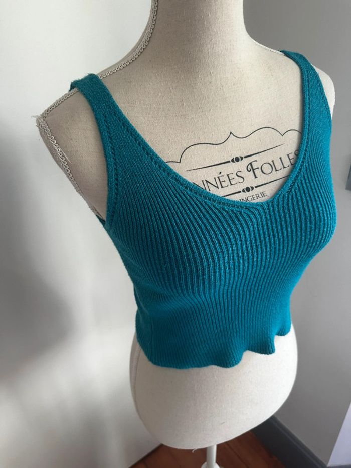 Top côtelé turquoise – 100 % coton – Fabriqué en Italie – Taille S  🩵 - photo numéro 2