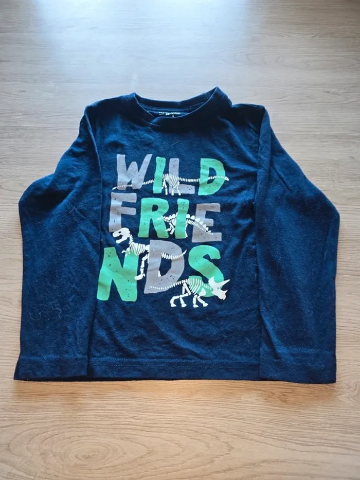 T-shirt manches longues bleu marine garçon – motif dinosaures « Wild Friends »