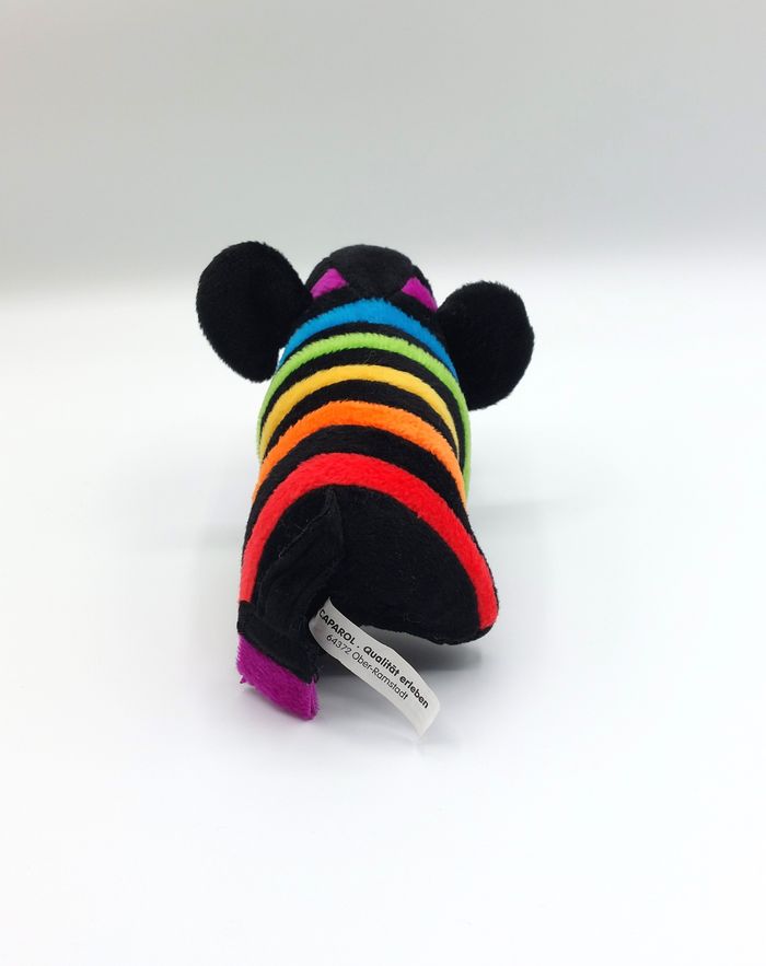 Petite peluche doudou éléphant noir rayures multicolores CAPAROL queue pinceau - photo numéro 3