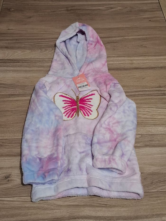 Pull polaire fille hiver cocooning enfant capuche poche papillon rose bleu - photo numéro 2