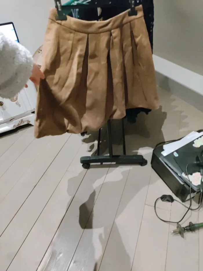 Jupe bouffante beige/marron matière chaude - photo numéro 6