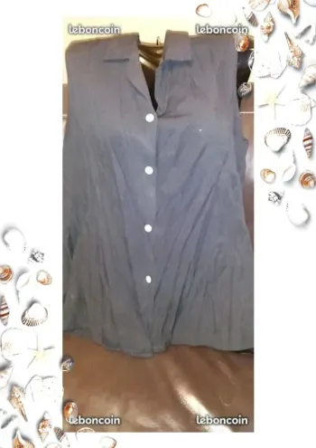 Chemise blouse sans manche noir bouton blanc taille unique trapèze
