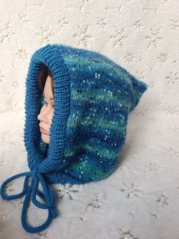 Cagoule femme hood Balaclava bleu pétrole uni et chiné neuf fait main