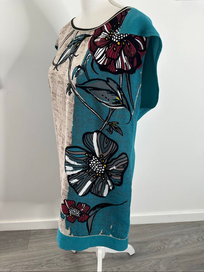 Robe à fleurs beige et bleu canard Trend by Captain Tortue T40 L - photo numéro 3