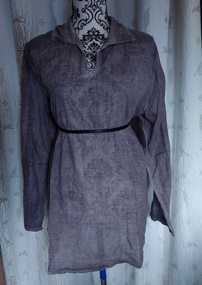 Chemise légère aspect lin gris/marron Taille M