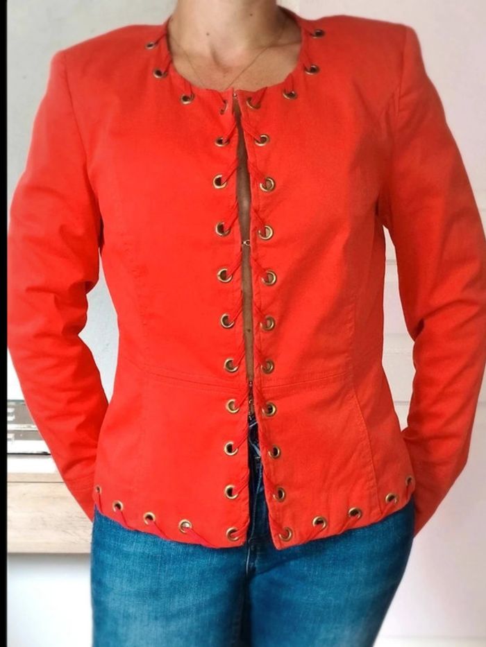 Blazer  lacé  Vintage  orange Neuf  Mariely Paris  38 =  36  actuel - photo numéro 3
