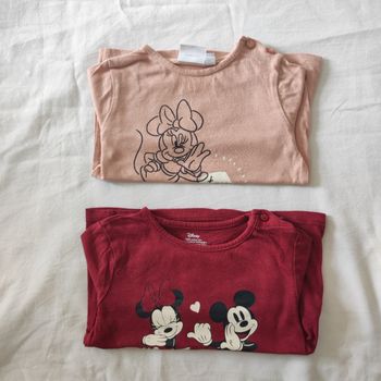 Lot 2 t-shirts manches longues Disney bébé fille 9 mois Minnie Mickey