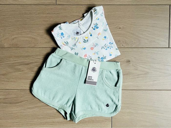Ensemble short en bouclette éponge et t-shirt en coton Petit bateau T-5 ans - photo numéro 2