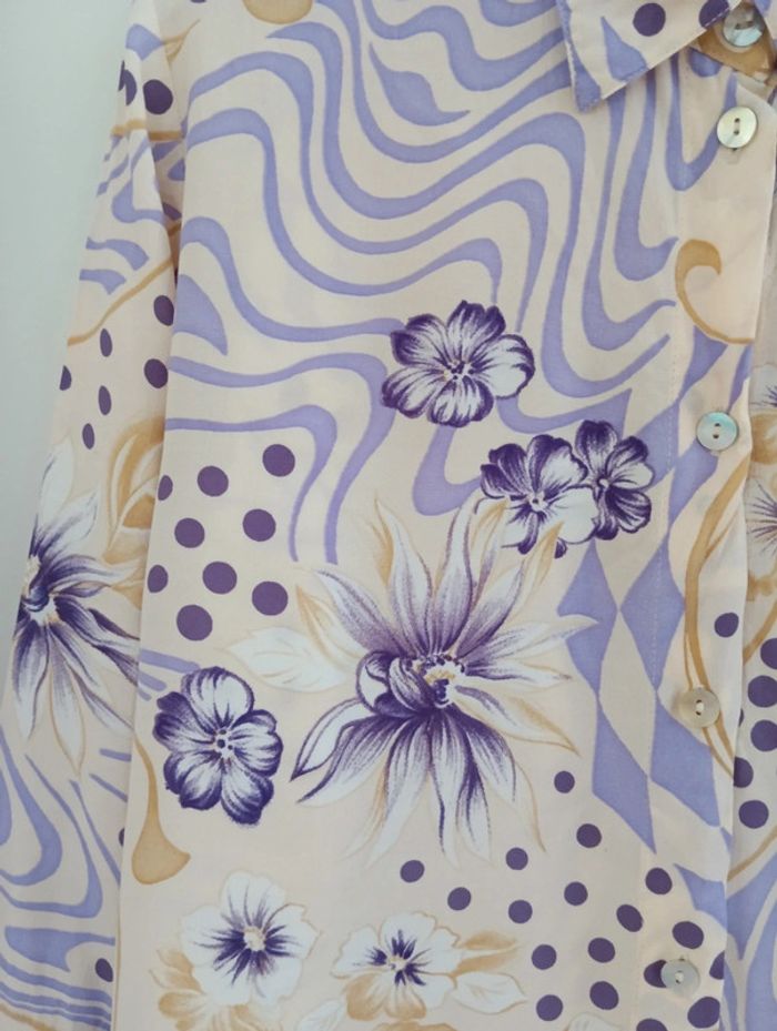 Chemise longue écrue et violette en viscose taille 42 - photo numéro 6