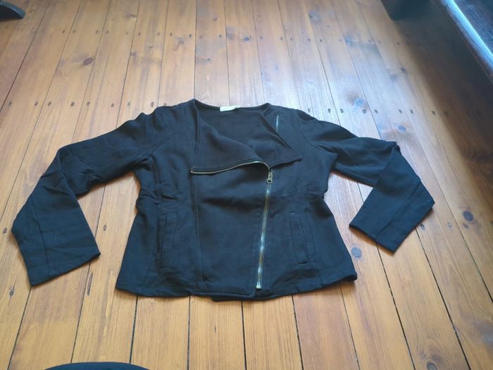 Veste noir asymétrique fermeture éclair zip Promod taille 2 - photo numéro 2