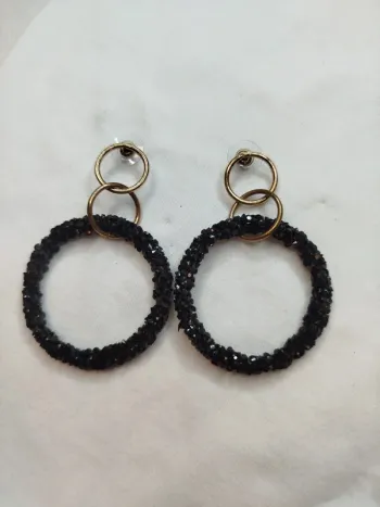 Anneaux pierre noirs brillants - Argent