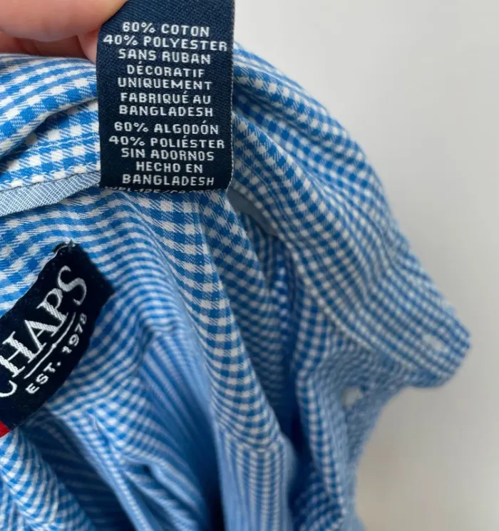 Chaps checkered shirt blue white Mens size Large - photo numéro 12