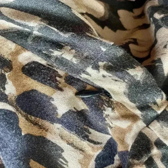 Robe tunique La Fée Maraboutée T40 imprimé léopard abstrait marron beige noir viscose col V V007 - photo numéro 8