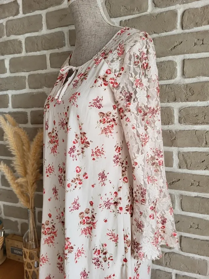 Robe fleuri dos et manches en dentelle - Romantique bohème - photo numéro 11