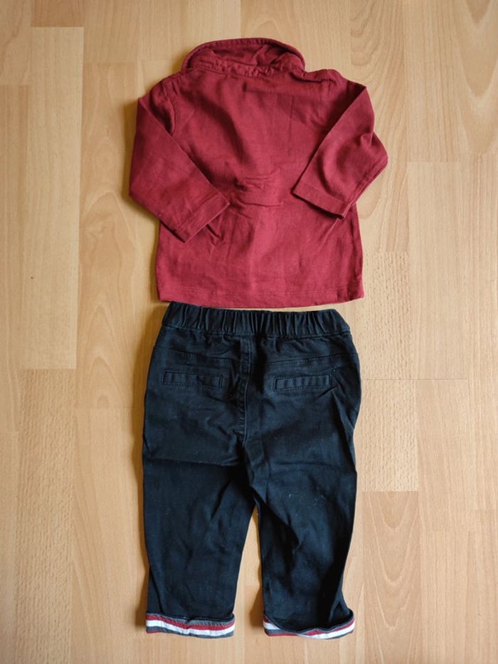 Lot ensemble pantalon+ t-shirt manches longues Kitchoun assortis en 6-9M - photo numéro 2