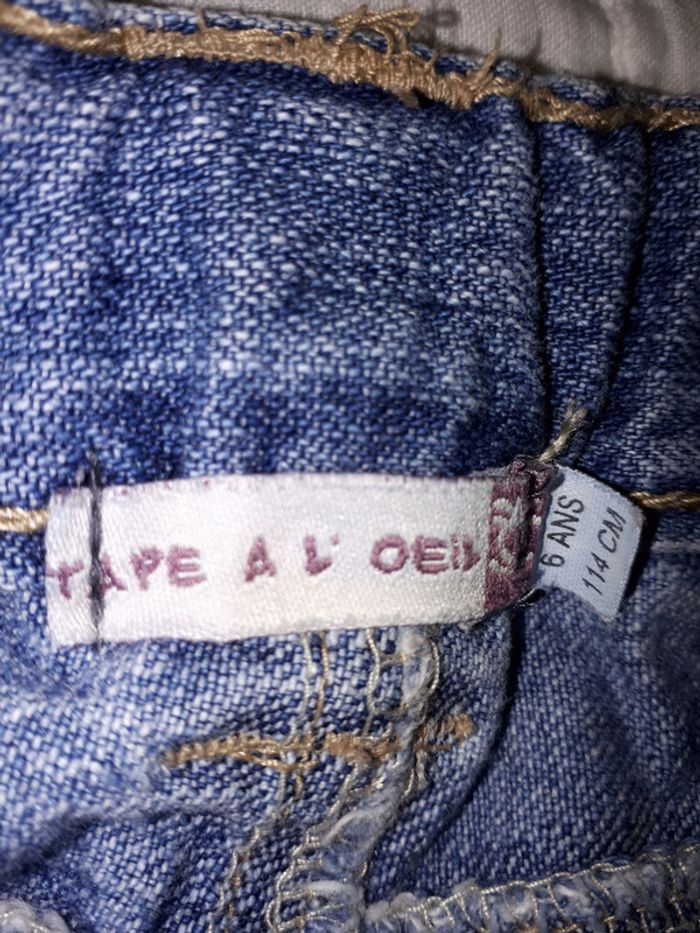 Jupe en jeans 2 poches zippées et frou frou fleurs rose 6 ans 114 cm - photo numéro 3