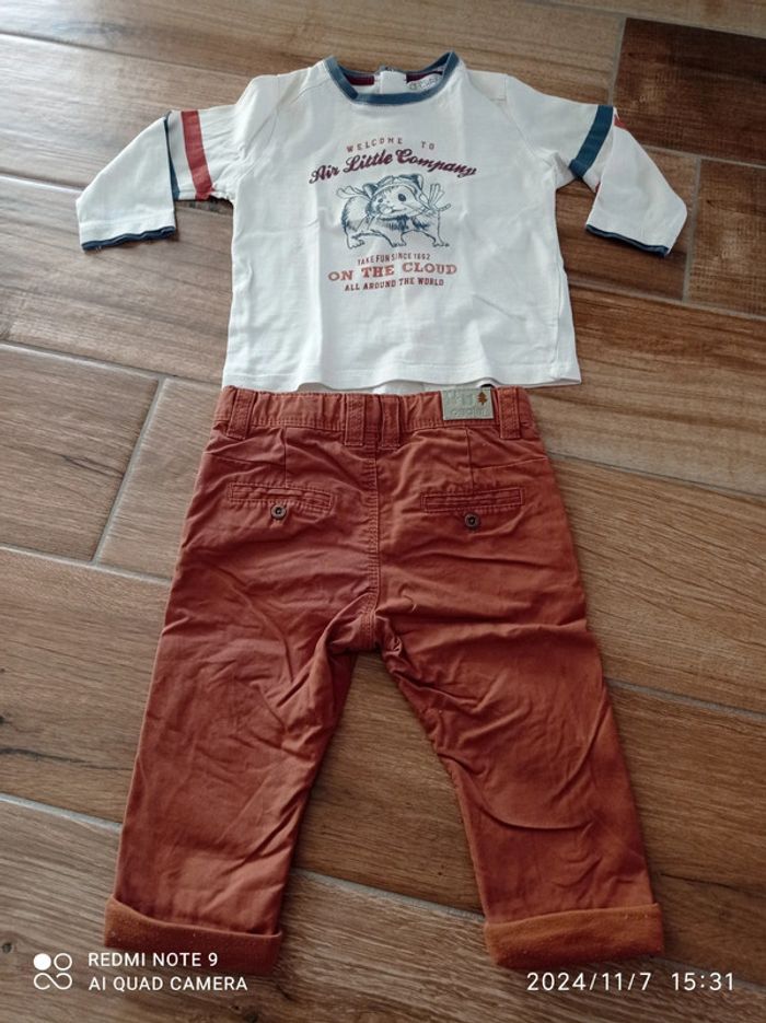 Ensemble 12 mois Jean Camel+ tee shirt 🐹+ pull chiné marine torsadé - photo numéro 6