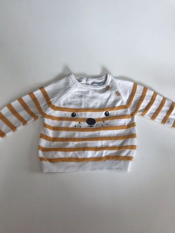 Pull rayé d’été ours moutarde/blanc 6 mois