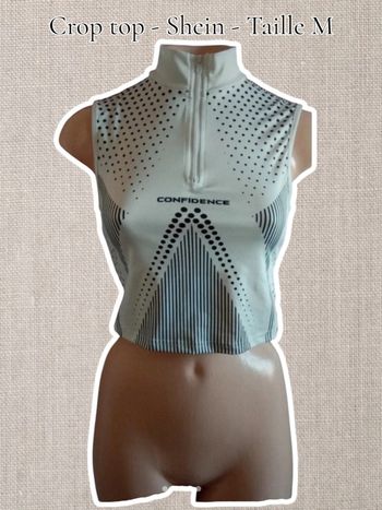 Crop top blanc motif noir confidence - Shein - Taille M