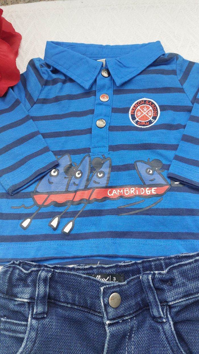 Tenue bébé garçon 3 mois haut manches longues  et pantalon jeans - photo numéro 3