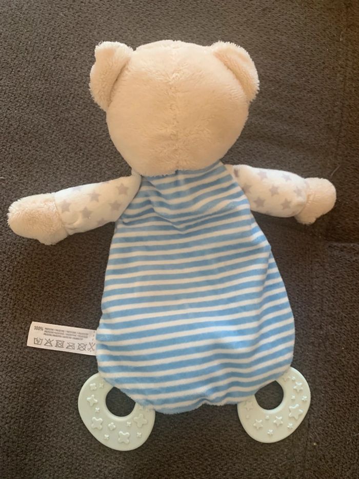 Doudou plat ours bleu et blanc Tendertoys - photo numéro 2