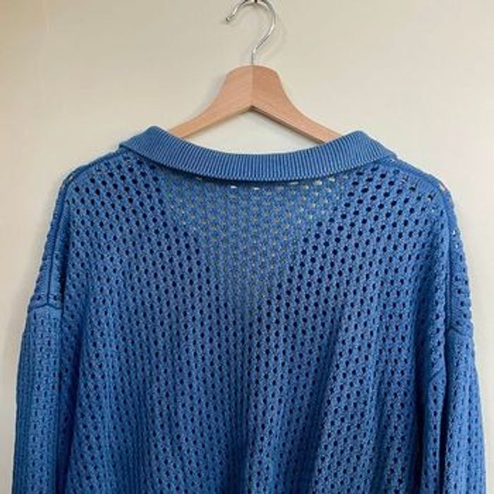 Pull ajouré bleu col polo Promod taille XL coton mélangé maille légère V061 - photo numéro 8