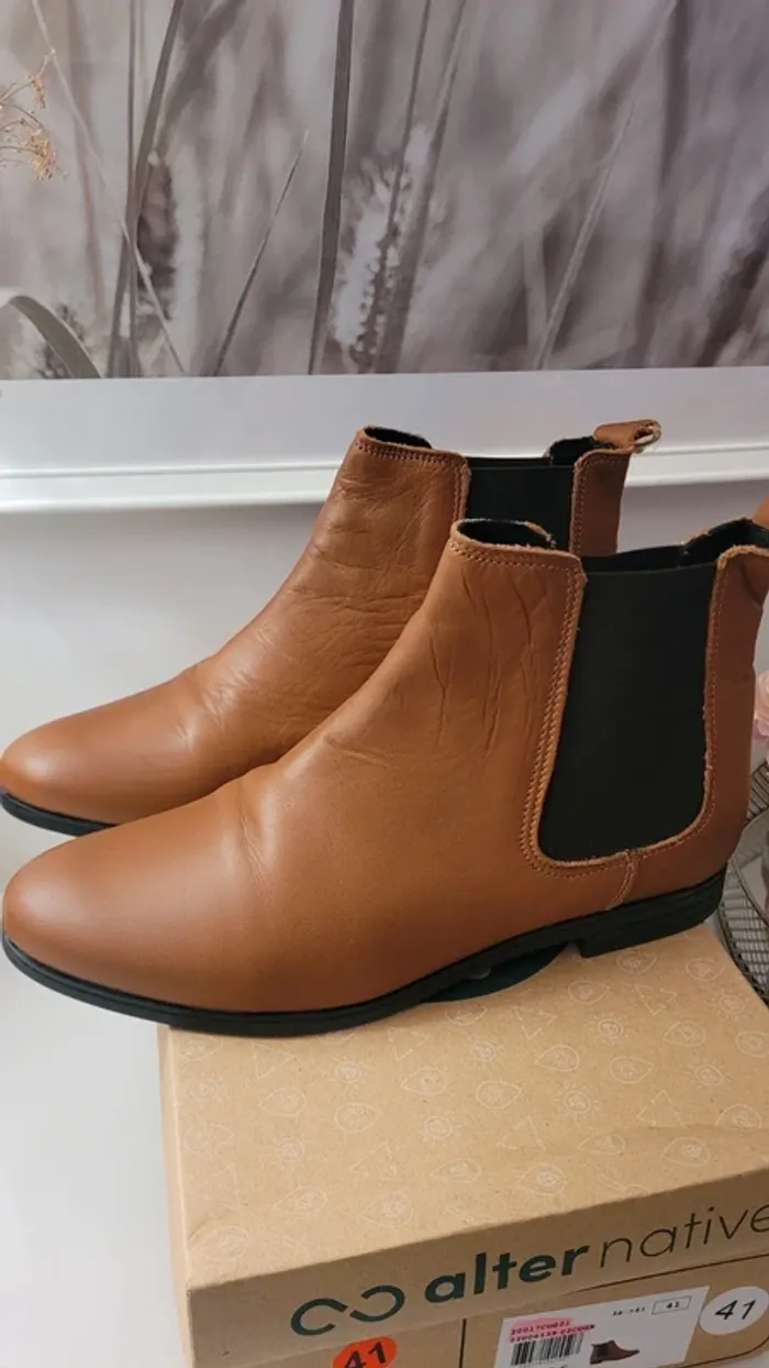 Bottines en cuir camel neuves taille 41 - photo numéro 3