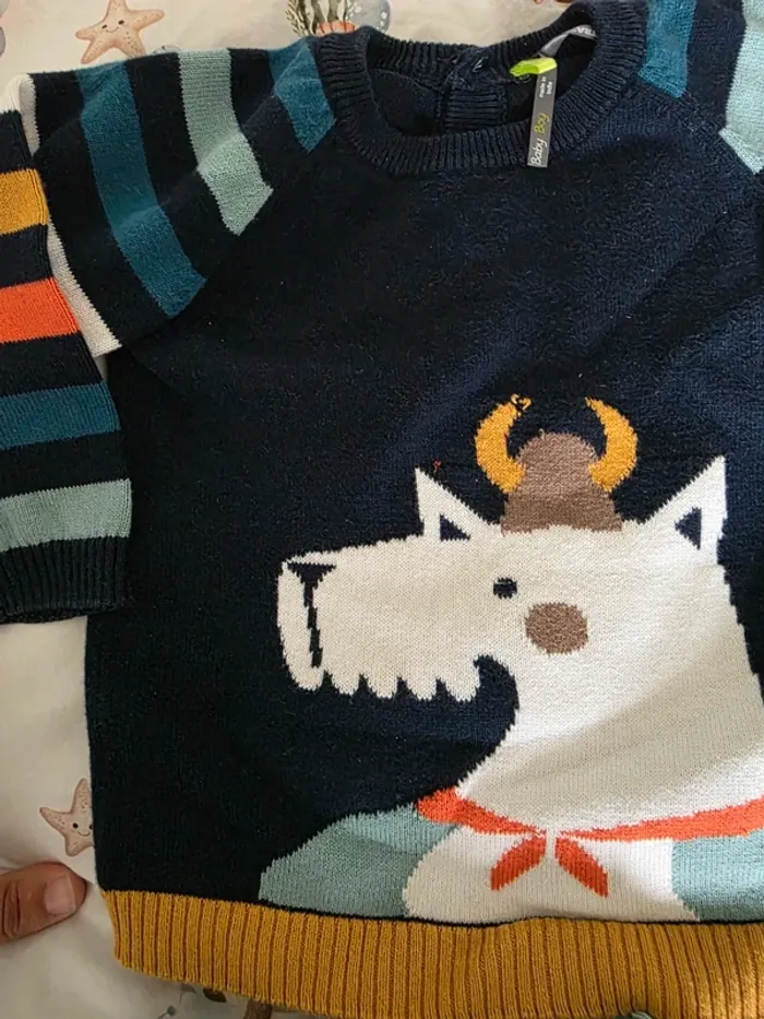 👕 Ensemble 12 mois garçon 2 pièces – Pull motif chien + pantalon vert d’eau 👖 - photo numéro 6