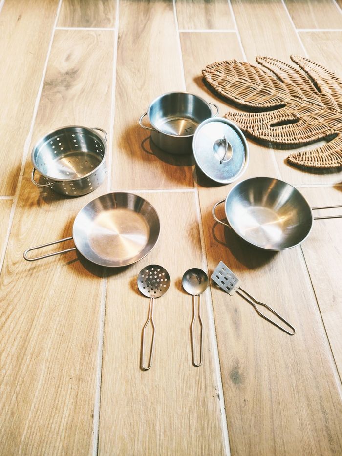 🥘 Jeu d'imitation - Dinette/ ustensiles cuisine en inox - photo numéro 1