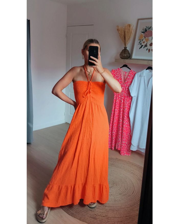 Robe longue bustier Orange - Made in Italy 🇮🇹 100% gaze de coton - photo numéro 2