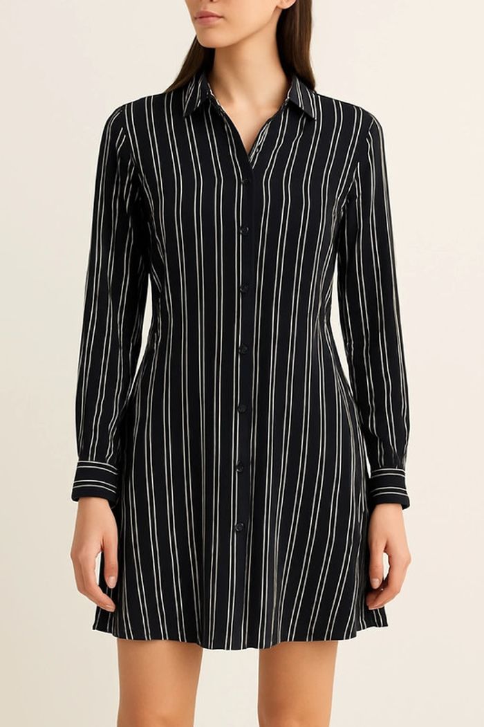 🖤 Robe-chemise noire rayée blanche – Taille L – Cache Cache 🖤 - photo numéro 2