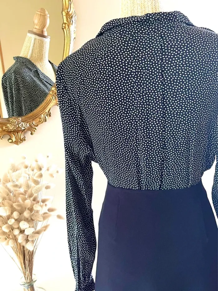Sublime chemise manche longue à boutonnage et col noir et blanc style plumetis à pois - photo numéro 8
