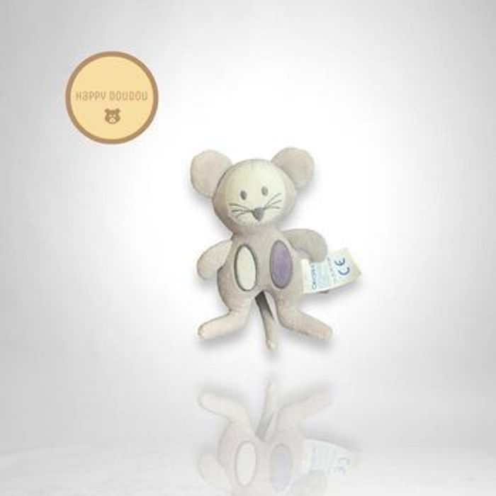 Doudou peluche Hochet Souris Grise Obaïbi A414
