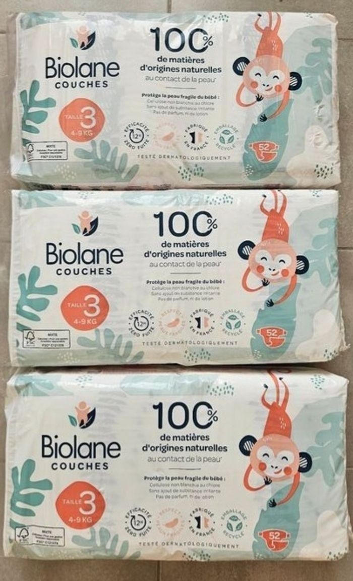 3 paquets de couches biolane taille 3