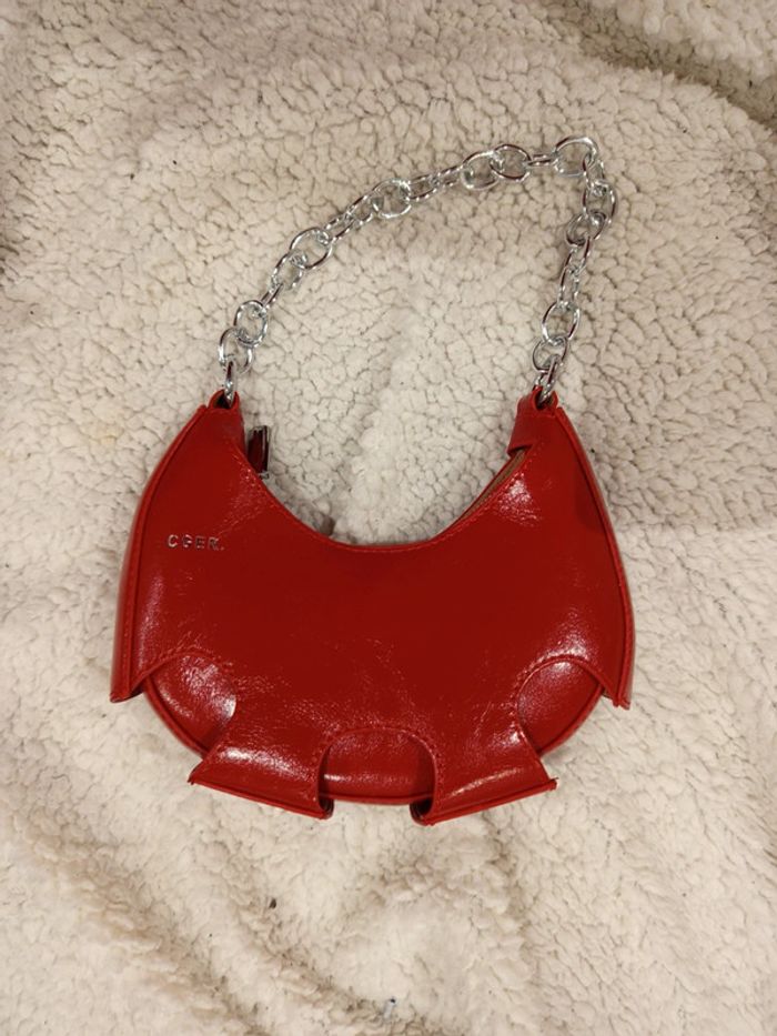 🔝 Petit sac a main rouge vernis Shein CGER. avec chaîne argentée