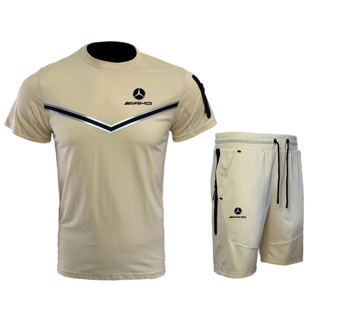 ensemble été maillot short sable bandes noir logo AMG Mercedes T903A StaSta