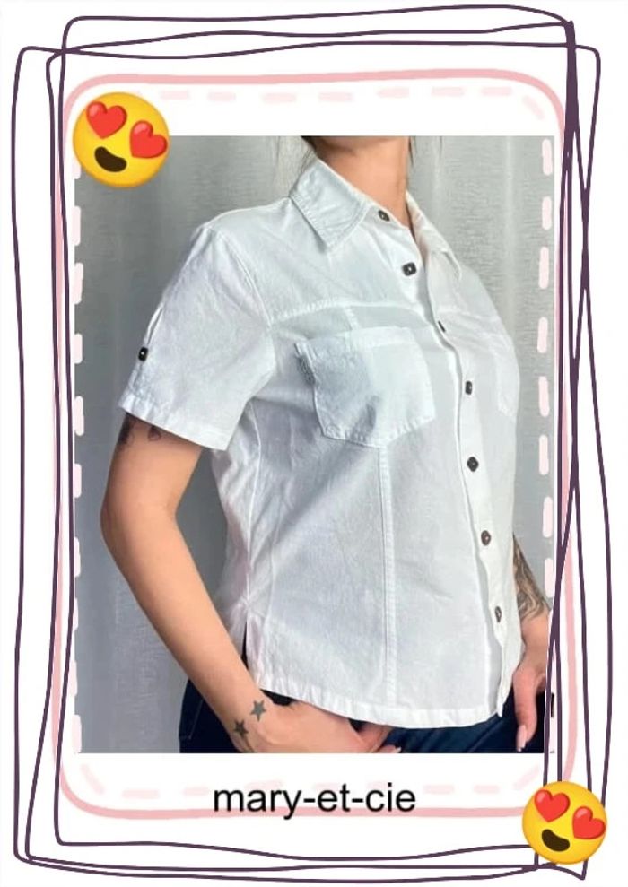 SOLDÉ - Blouse manches courtes taille 3 - 100 % coton - blanc du Nil - photo numéro 2