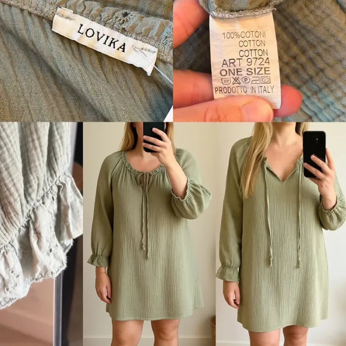 Robe tunique en gaze de coton kaki marque Lovika taille unique 🇮🇹 - photo numéro 5