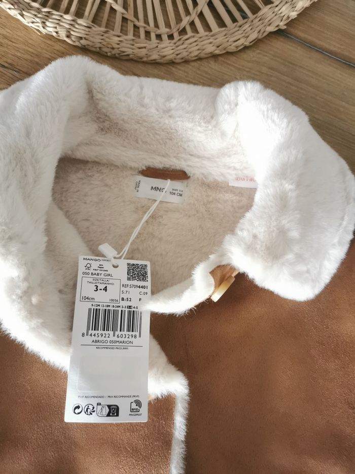 Manteau marron en suédine et fausse fourrure réversible Mango 3/4 Ans - photo numéro 2