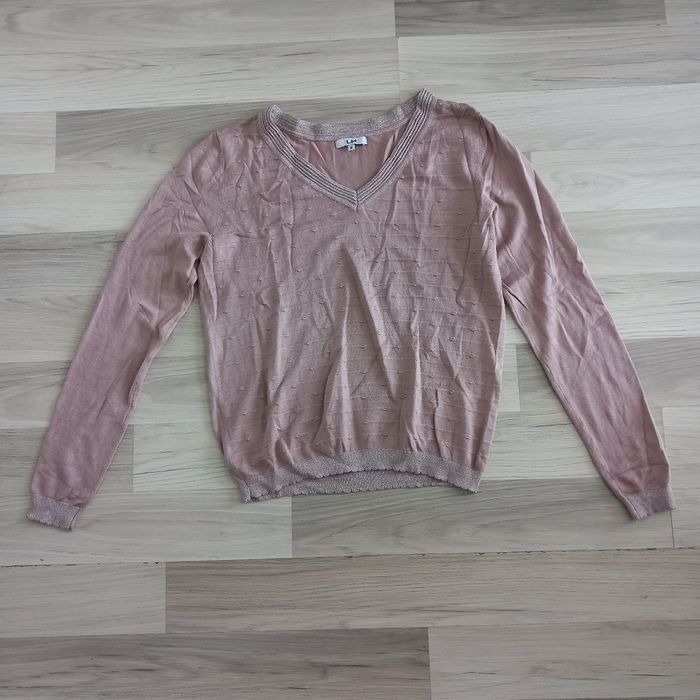Pull femme rose pale  à col en V La Halle taille M
