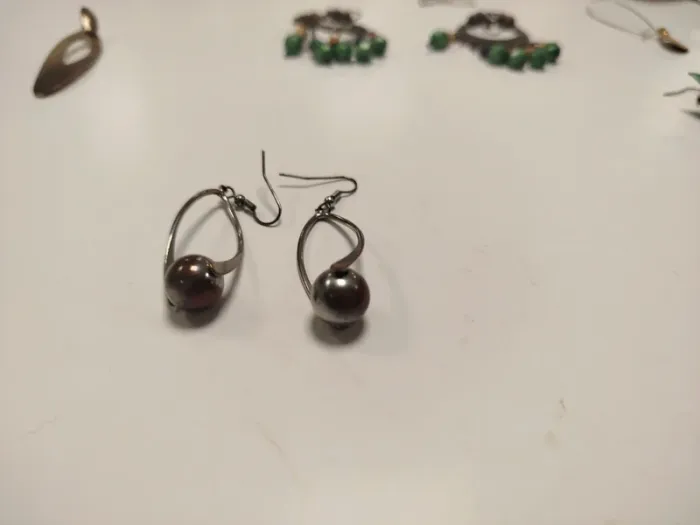 Boucle d'oreilles pendantes grises argent BO04 - photo numéro 4