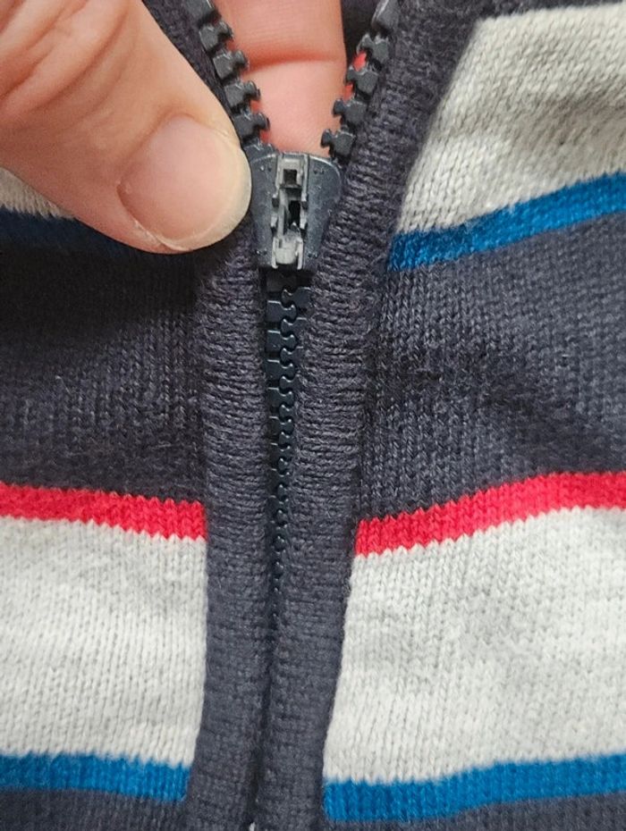 Gilet zippé rayé bleu marine et gris Tissaia 5 ans - photo numéro 4