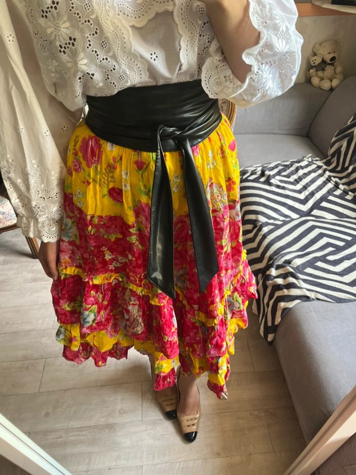 Jupe asymétrique fleurie bohème champêtre vintage - photo numéro 3